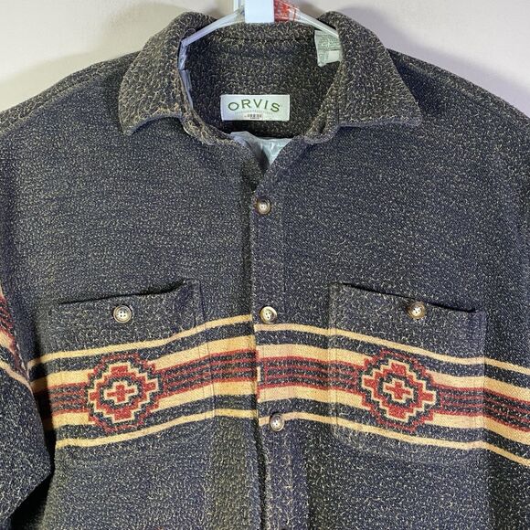 Orvis Southwest Aztec Button Outdoor Camp Shirt Large Blanket Shacket - Picture 1 of 14